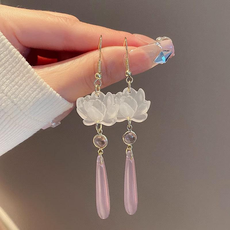 

Серьги-капли из смолы в китайском стиле с лотосом - Модный старинный дизайн розовый