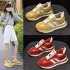 6cm Retro Sport Forrest Gump Women's Shoes - Autumn 2025 Red Ankara Leather Round Toe Color Block Casual Sneakers.