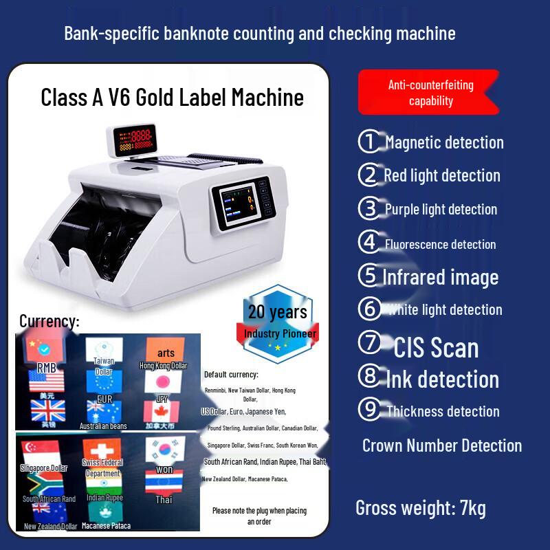 Chuanwei Smart Cash Counting Machine with Counterfeit Detection CN plug (adapter included)
