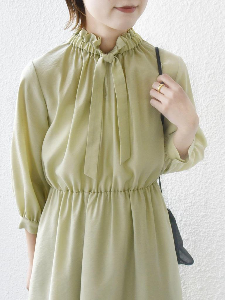 SHIPS for women Gathered Bow Light One Size Dress, Neck, 3/4 Sleeves, Tie, Green, 314514732,