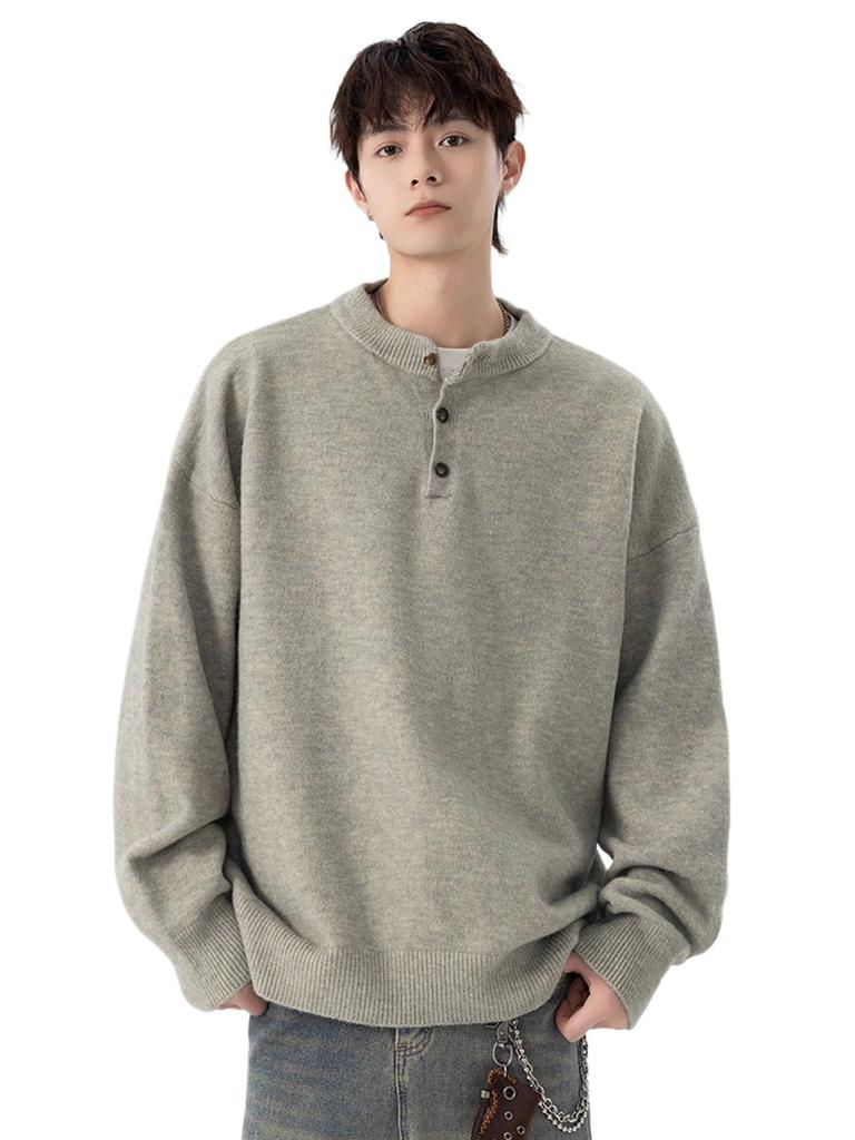 Men's Trendy Loose Henley Knit Pullover for Autumn/Winter 2025