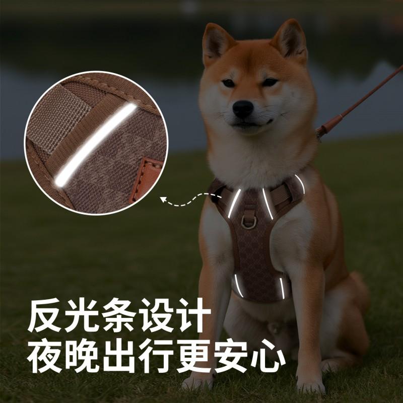 Adjustable Leather Pet Harness Vest With Reflective Stripes Small To Medium Dogs Outdoor Walking Safety