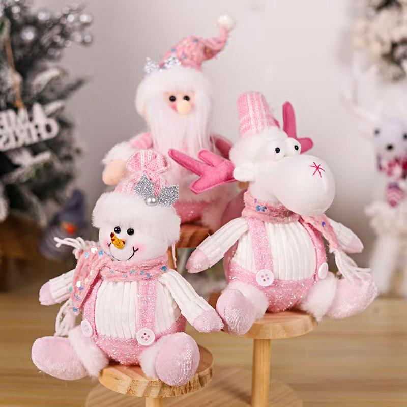 Christmas Simulated Snowman Elk Pink Series Hanging Xmas Ornaments Glitter Home Party Sequin Doll Pendant 3 Styles