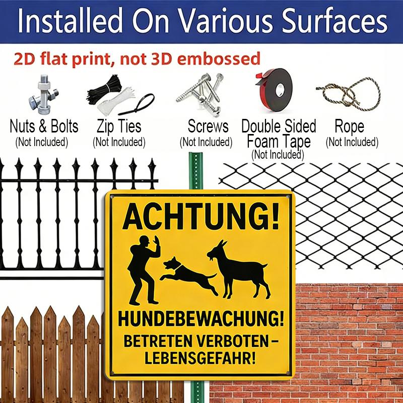 2D Flat, 1pc Vintage Farm Safety Metal Sign - German Text & Countryside Warning Style Aluminum Plaque, Wall-Mountable Farmhouse Warning Sign for