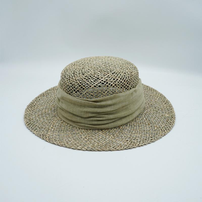French Retro Japanese Woven Hollow Straw Top Hat Women'S Summer Small Brim Short Brim Panama Flat Top Straw Hat Foreign Trade