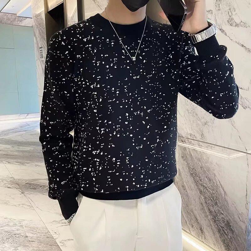 Spring 2024 Men's Sweater Patchwork Assorted Colors Skin-Friendly Fabric Fashion Versatile Top Casual Long-Sleeved Bottoming Shirt