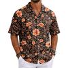 Men's Summer Hawaiian Print Cuban Collar Shirt Short Sleeve Button Down Casual Beach Shirt Lightweight Breathable Fabric