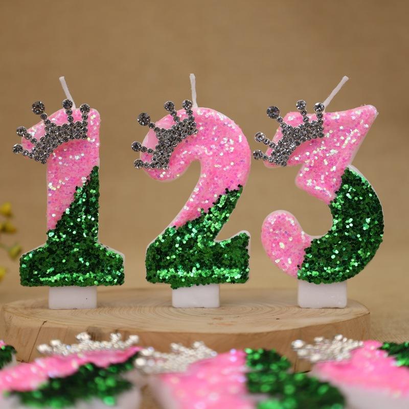 Color Block Number Birthday Candle Cake Decoration First Year Celebration Crown Birthday Candle