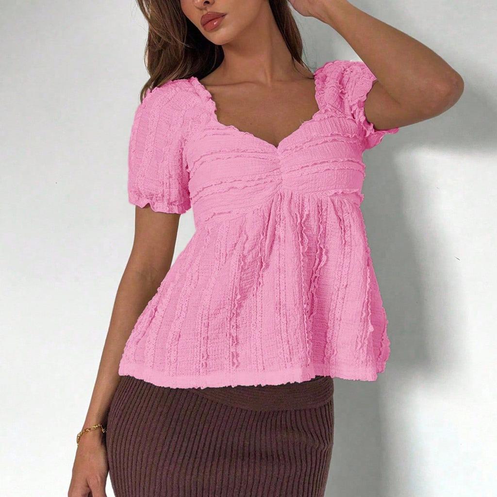 Maglietta da Donna con Scollo a V alla Moda Minimalista con Maniche a Sbuff