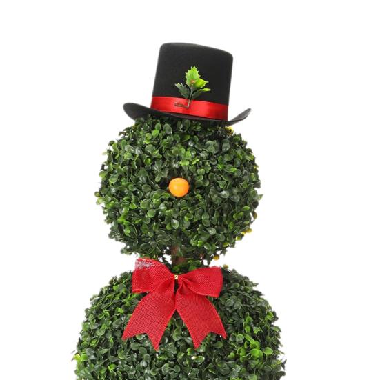 Christmas Snowman Topiary Artificial Snowman Shaped Topiary Tree with Bow And Hat Outdoor Boxwood Topiary with Stake for Home Porch Decor
