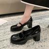 Fashion Spring New Coarse Heel Shoes Women's Fashion Round Head Shallow Mouth Waterproof Anti-slip Wear-resistant High Heels