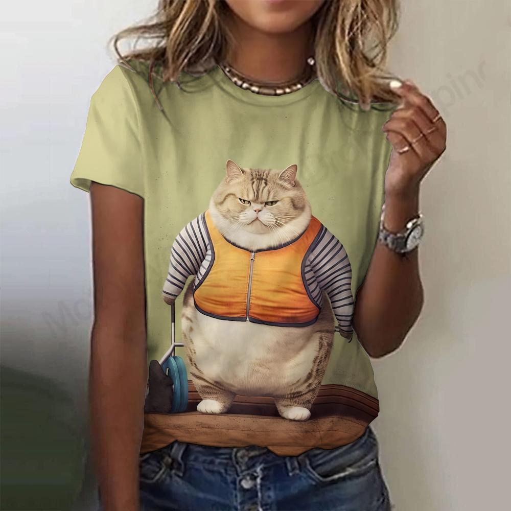 

Летняя женская футболка с рисунком милого кота в виде 3D-принта, женская модная футболка с круглым вырезом и коротким рукавом, топы, футболки, одежда с животными 8xl