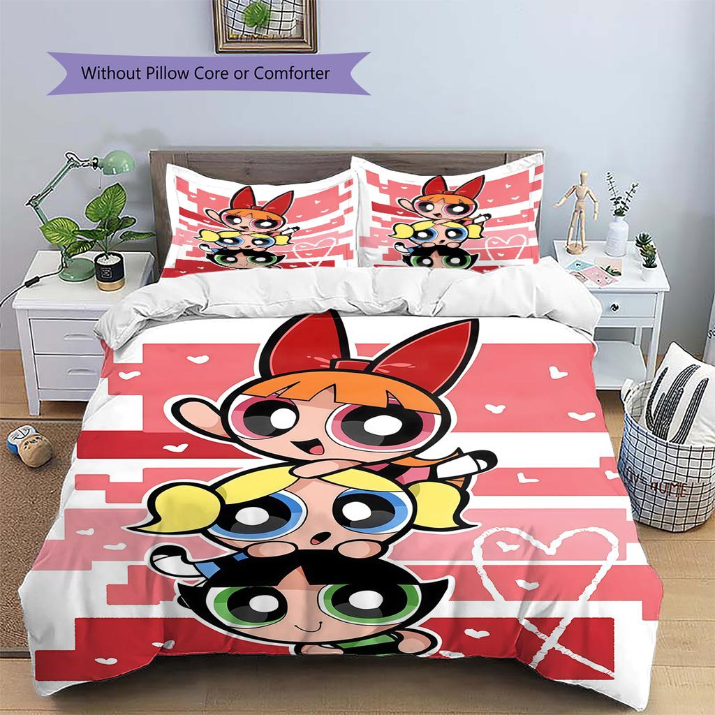 Powerpuff Girls Cartoon Duvet Cover & Pillowcases, Powerpuff Girls Fan Bedding, Ideal Gift.chl