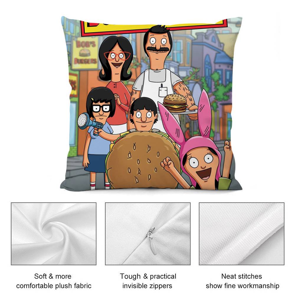 Cartoon B-Bobs B-Burgers Pillow Case Plush Fabric Soft Double Sided Print Sofa Cushion Cover Throw Pillow Covers