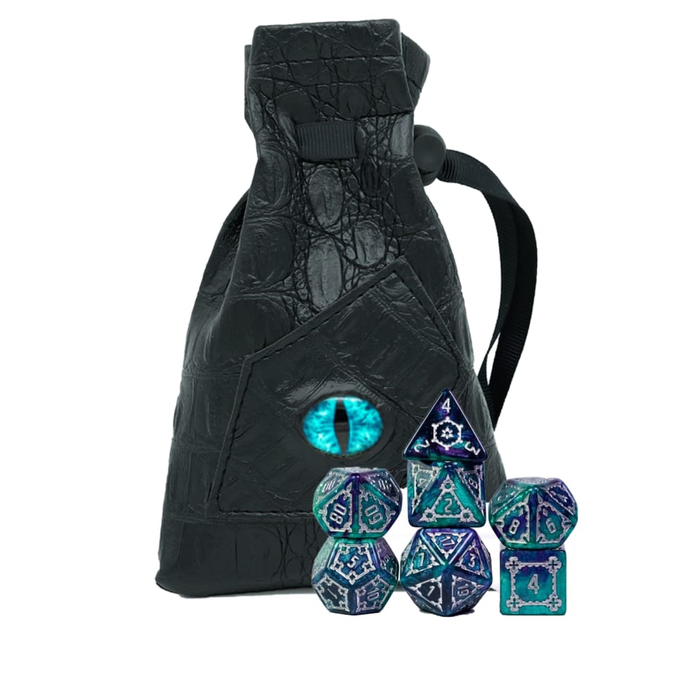 Cusdie 25mm Riesige DND Würfel Schlossmuster Harz Polyedrisches Würfelset mit Lederbeutel für D&D Pathfinder Rollenspiel Brettspiele