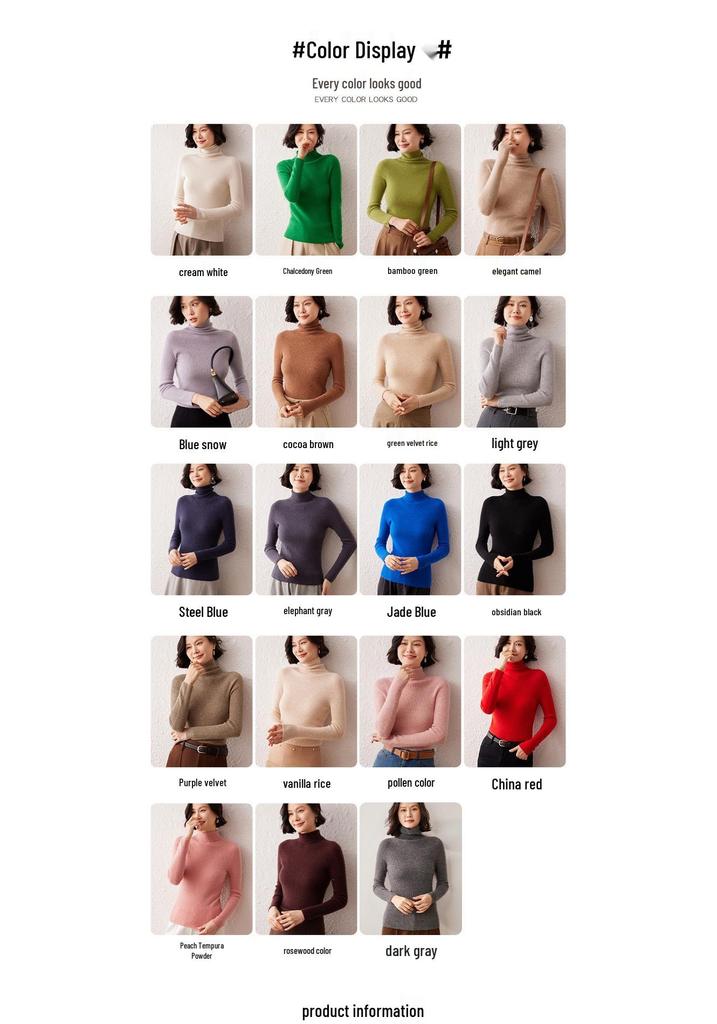 Women's High Neck Cashmere Sweater: Slim Fit Long Sleeve, Stacked Collar Knit for Autumn/Winter