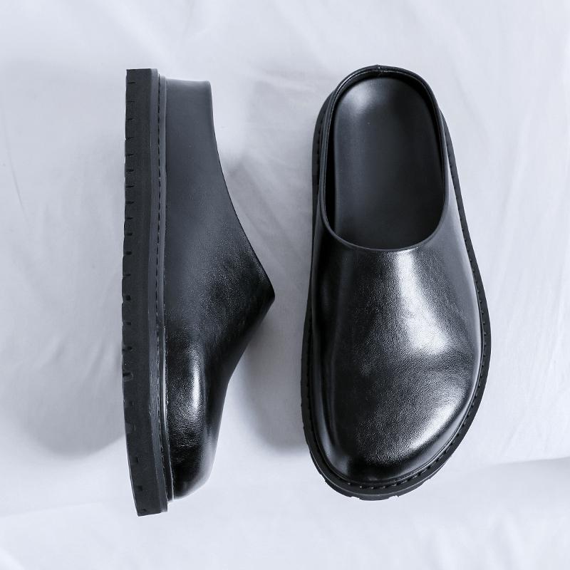 Fashion Non-Slip Leisure Walk Slippers Casual Leather Male Muller Shoes New Design Mens Lazy Walking Shoes Slip on Man Half Drag Sandals
