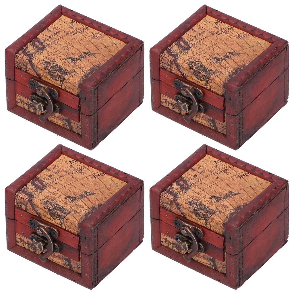 4PCS Antique Wooden Small Box Vintage Wooden Storage Case for Storing Jewelry Treasure