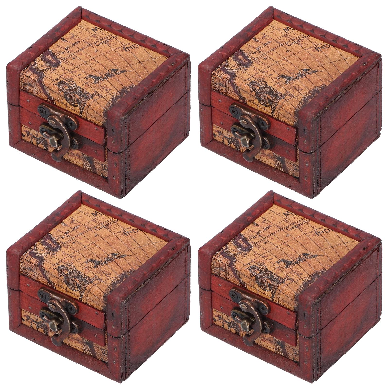 

4Pcs Antique Wooden Small Box Versatile Vintage Jewelry Storage Case Treasure Chest for Storing Earrings Necklaces Cosmetics
