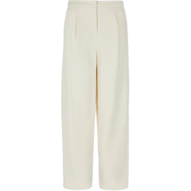 Emporio Armani Solid High-Waisted Loose Straight Leg Casual Pants Women Bottoms Off-White 6R2P9G-1JXAZ1-01I2