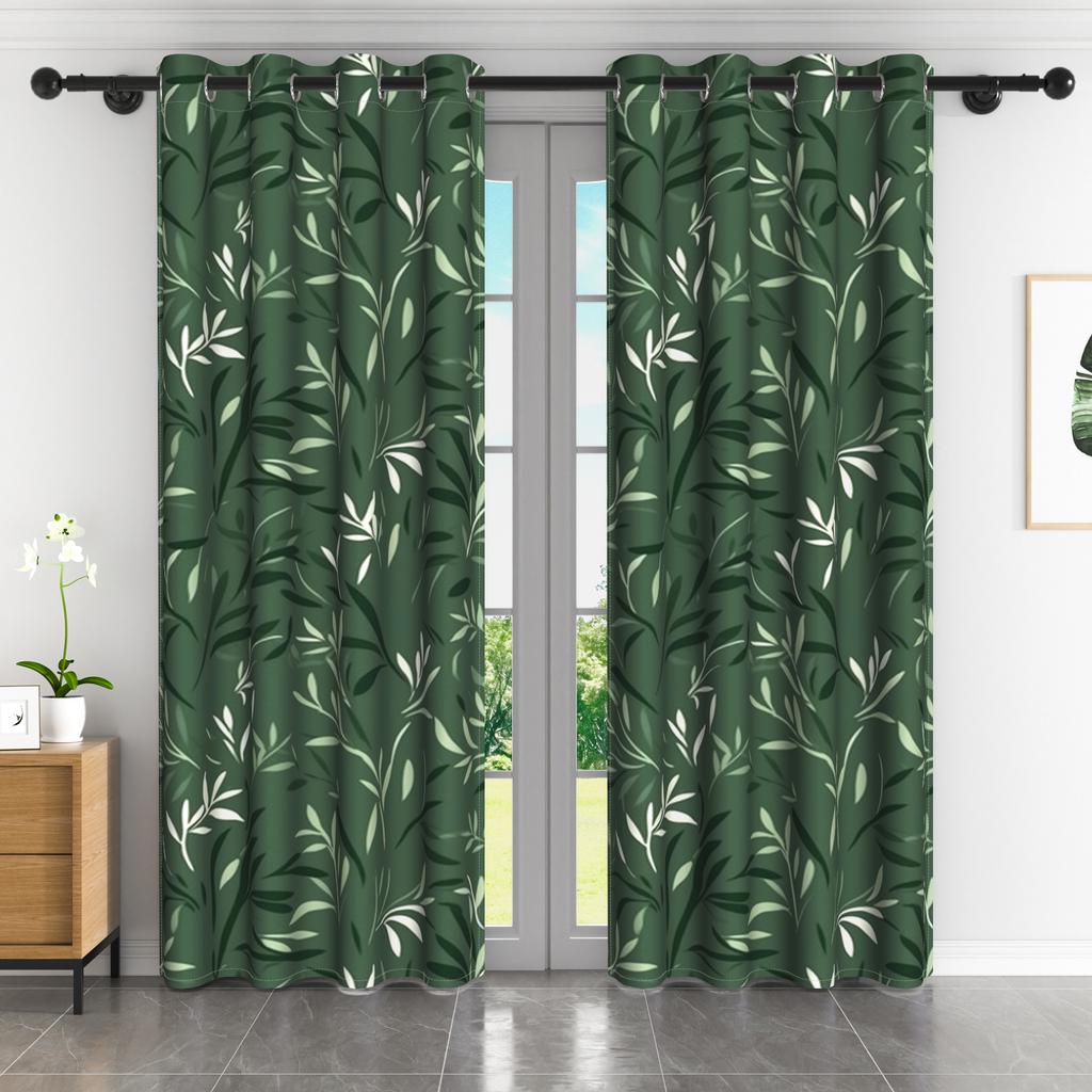 2 Stück/Set Botanische Blattvorhänge Natürliches Grünes Efeublätter-Muster Vorhänge Schlafzimmer Wohnzimmer Dekoration Polyester Verdunkelungsvorhänge