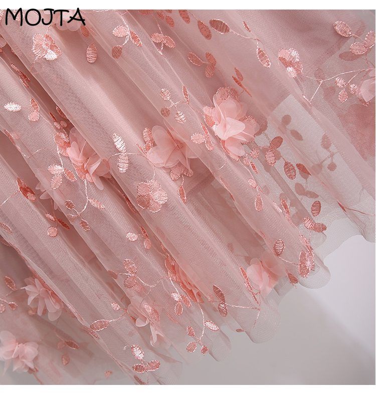 Herfst Winter Dames Hoge Taille Casual Lange Rok Kleding Mesh Kralen Mid-kuit Rokken Vrouw Lange Rokken Voor Dames