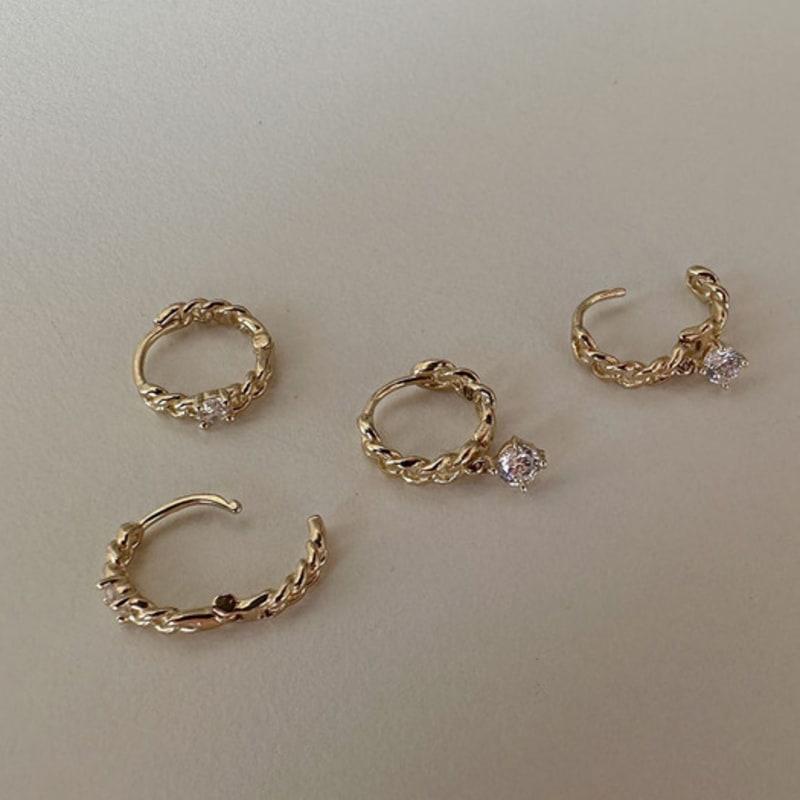 Youngglow 14k Chain Cubic One Touch Ring Earring