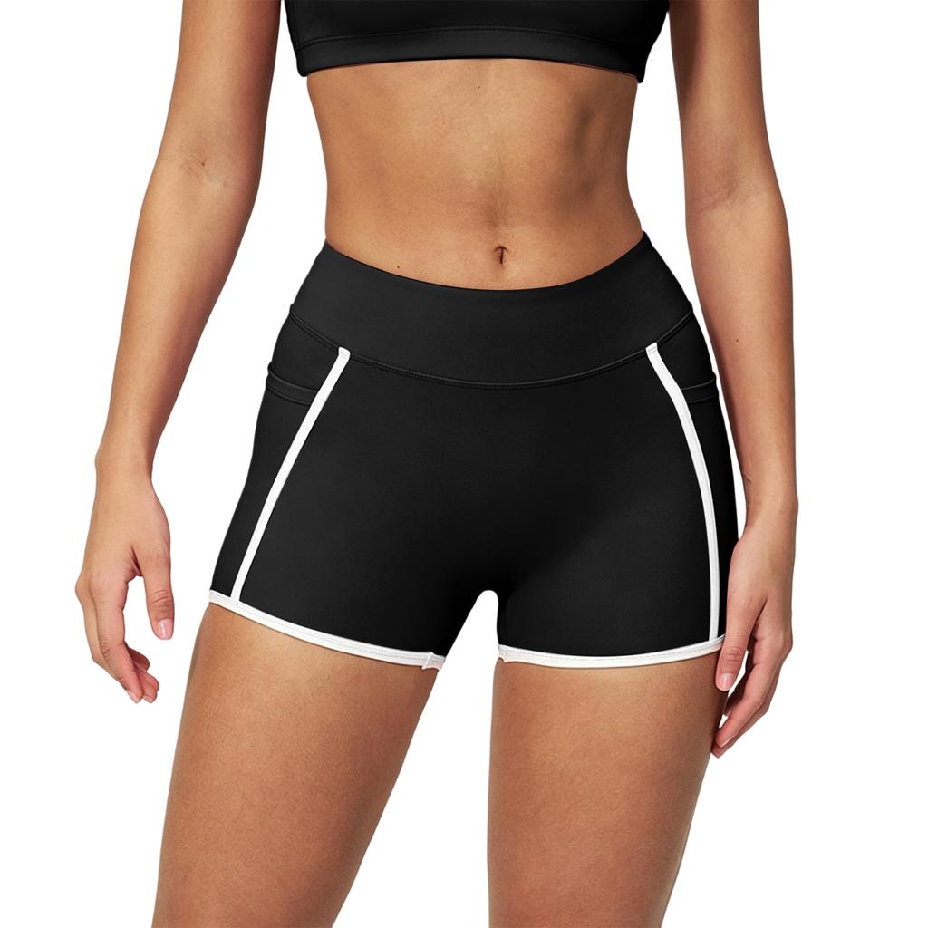 Women's High Waist Yoga Shorts Slim Fit Stretchy Athletic Running Workout Gym Shorts with Contrast Trim for Fitness Training