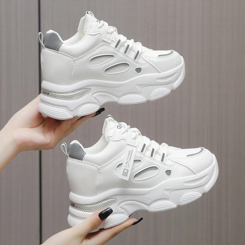 Fashion Women Retro Lace-up Sneakers Four Season New Comfortable Increased Casual Sport Shoes High Quality Wear-resistant Training Shoes