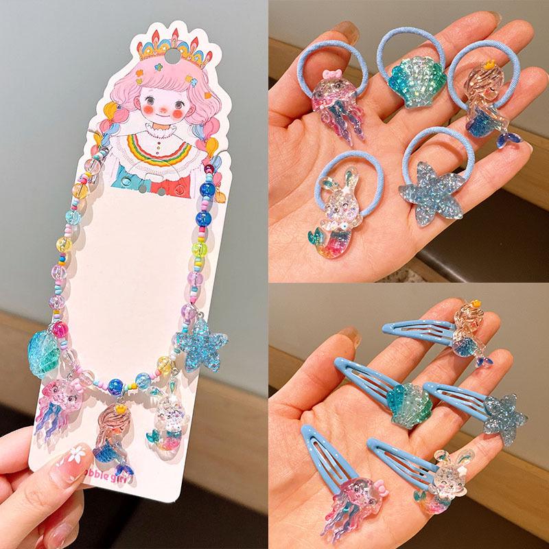 Summer Mermaid Hair Clips & Jewelry Set for Girls – Cute BB Hair Clip with Creative Necklace & Bracelet