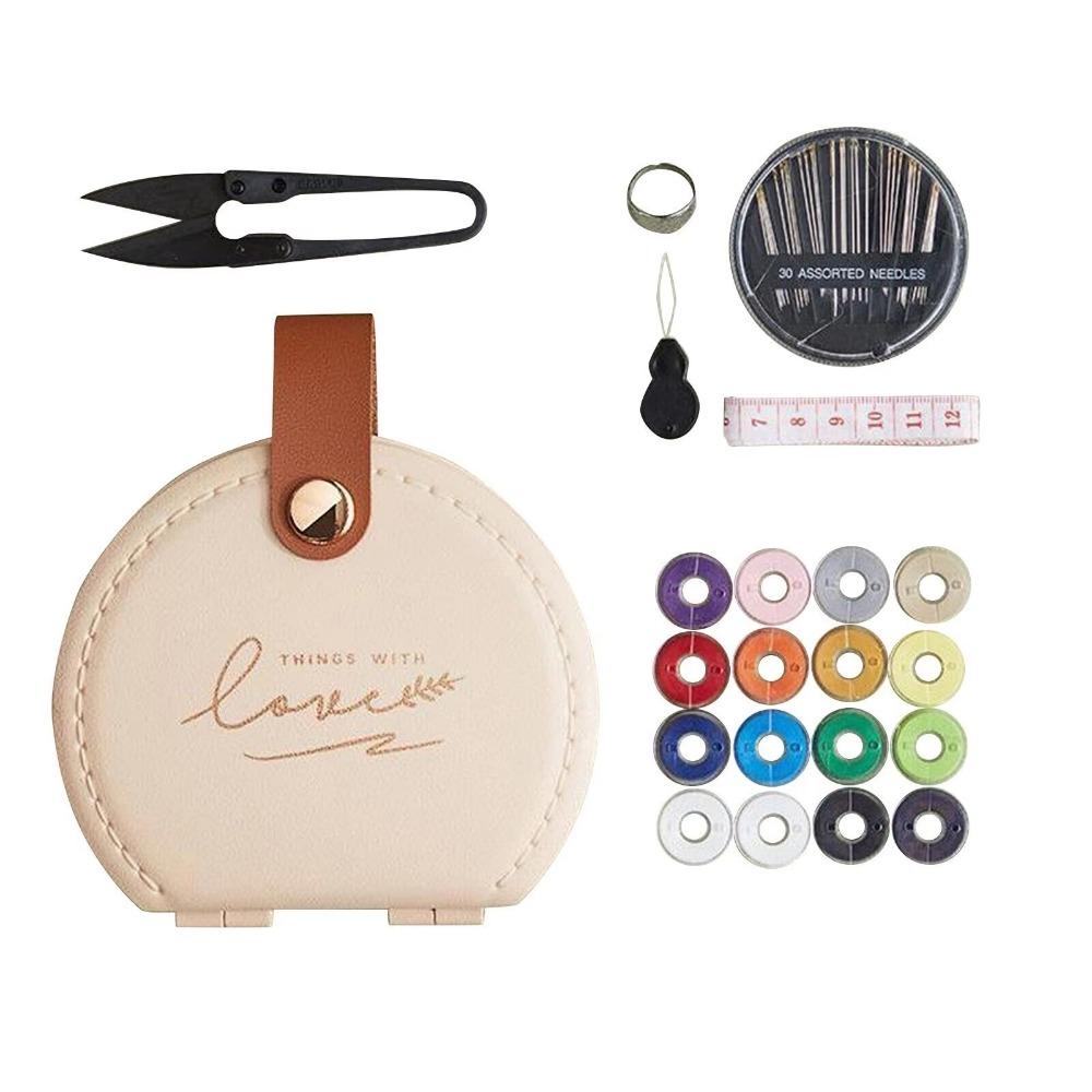 Portable Mini Sewing Set PU Leather Case Needle Threads Box Travel Sewing Kit  Manual Sewing