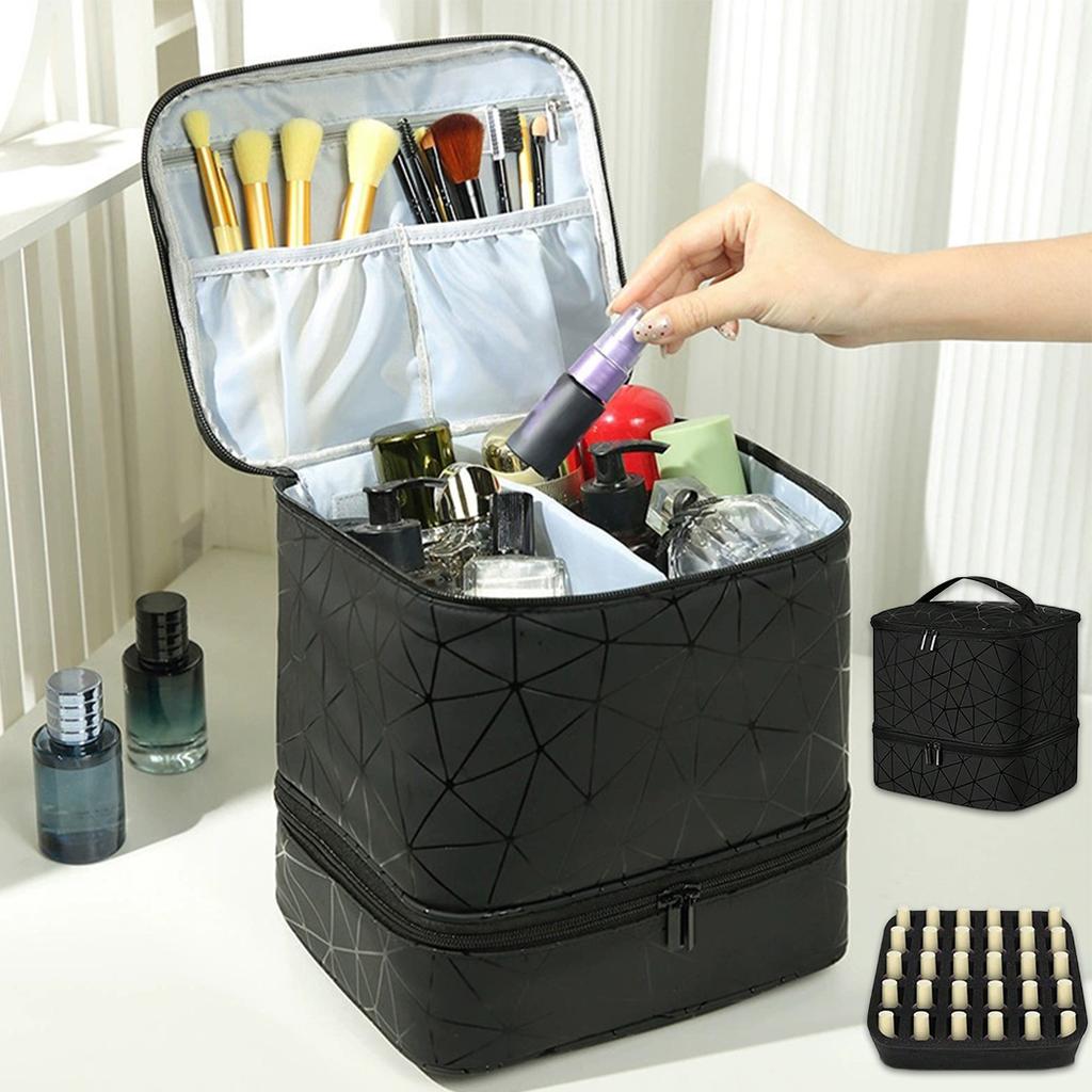Portable Double-layer Nail Polish Storage Bag Organizer Travel Essential Oil Storage Box Multi-function Storage Bag