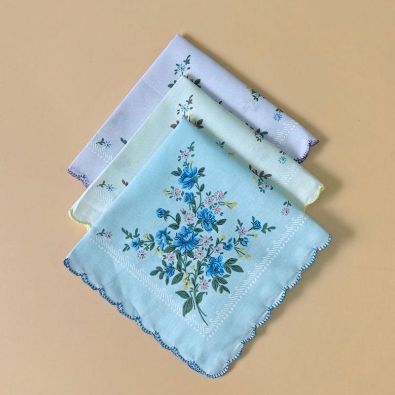 Flower Handkerchief Set, 18Pcs Soft Cotton Cloths with Scalloped Trim for Personal Wiping, Table Settings, and Small-Item
