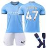 Gençler Çocuklar Yetişkinler Özel İsim Futbol Formaları 2024-25 Manchester City İç Saha #47 FODEN Antrenman Forması Seti Çoraplı