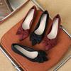 Festive red flat shoes, new bows can be worn daily without tiring feet, short heels, pointed single shoes for women