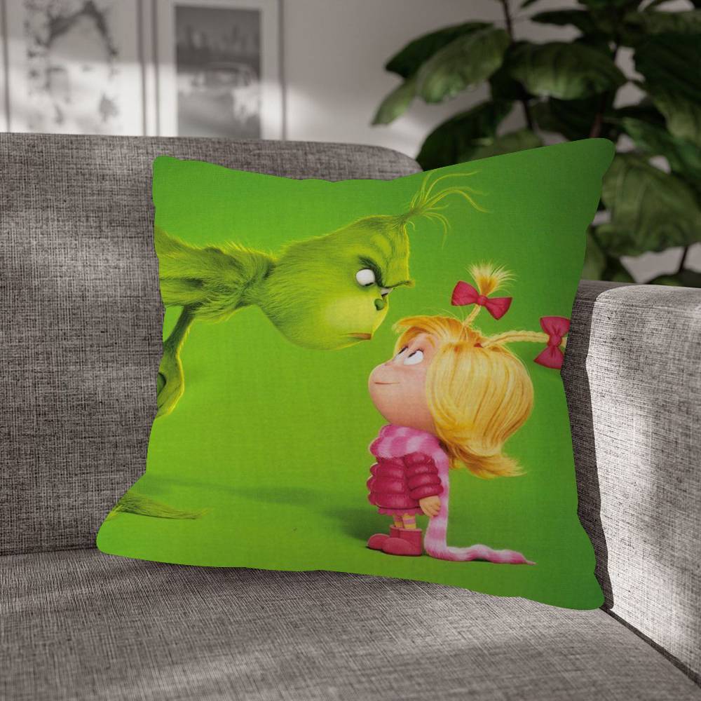 Green Christmas Grinch Pillow Cushion Cover Pillowcase Living Room Sofa Home Decorative Pillowcase