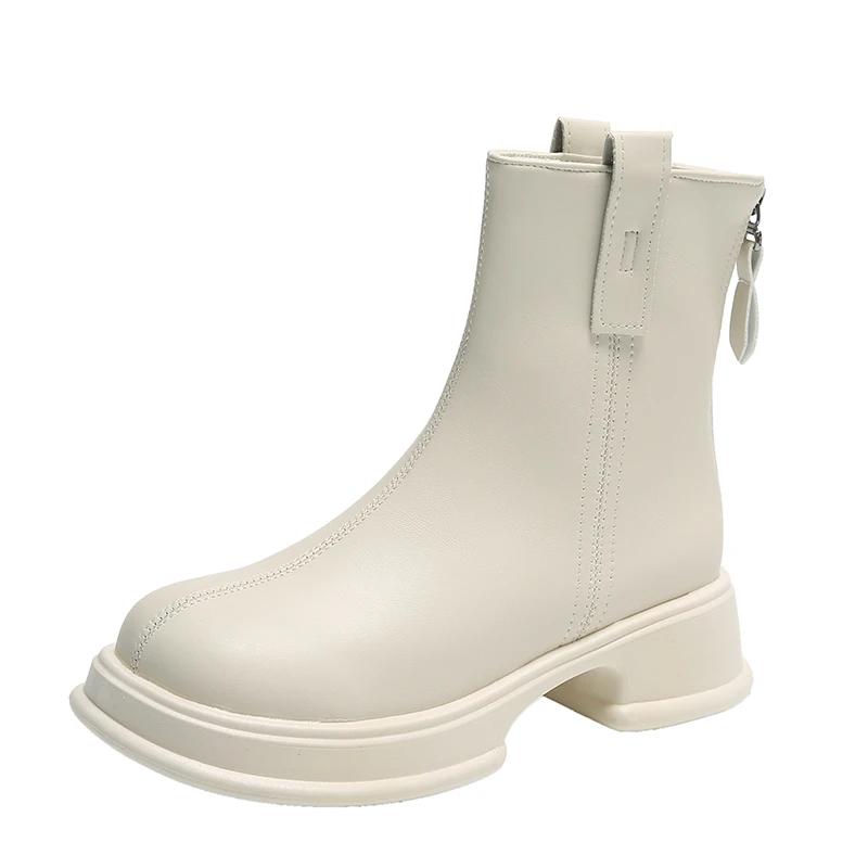 

Модные черные/бежевые ботильоны на толстой подошве, женские, в британском стиле, с квадратным носком, из мягкой кожи, на молнии сзади, на среднем каблуке, короткие ботинки челси 35 бежевый