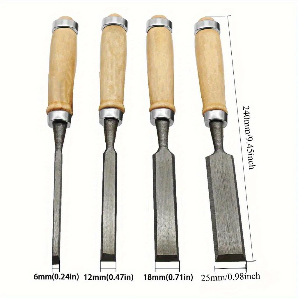4 Pcs Wood Carving Chisels Set Professional for Woodworking with Ergonomic Wood Carving Tools DIY Auxiliary Tools Woodworking Chisels