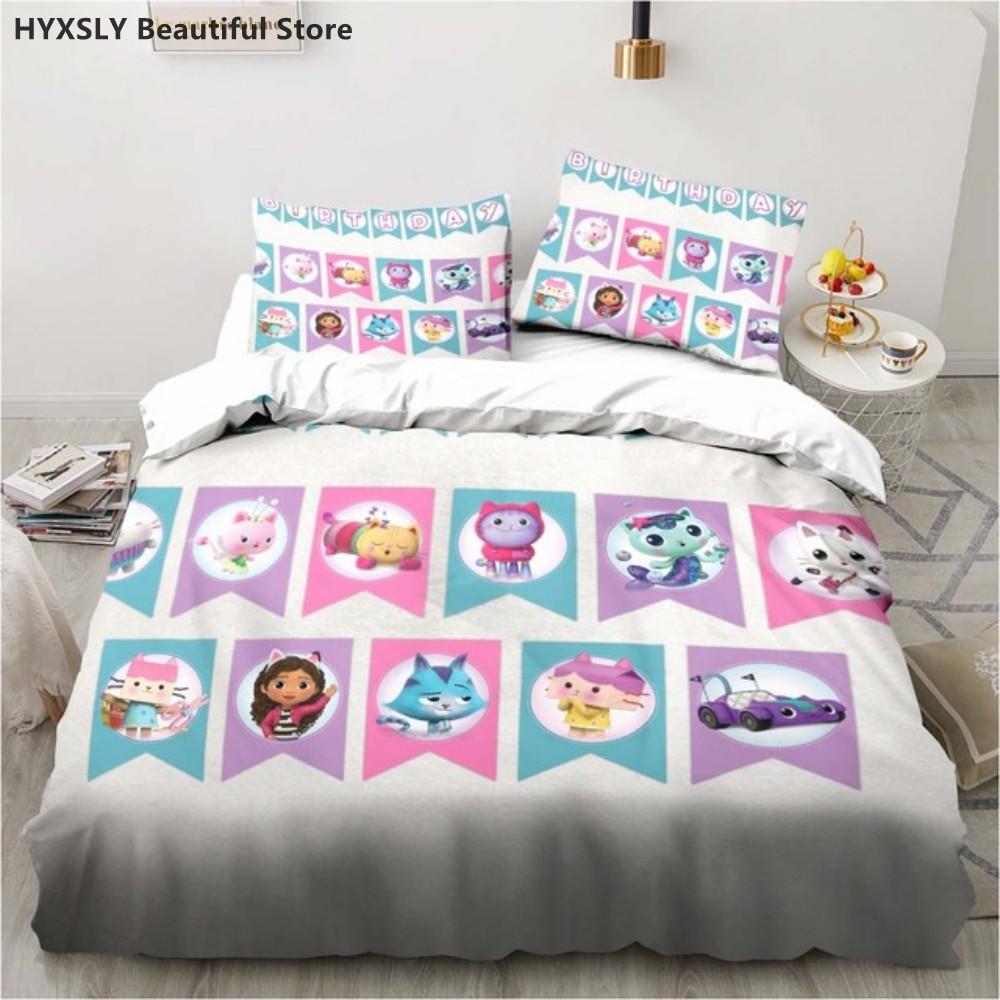 Gabby's Dollhouse 3D Bedding Set Cartoon Duvet Cover Pillowcases Quilt Cover For Girls Home Decor Gift Twin King Queen Polyester