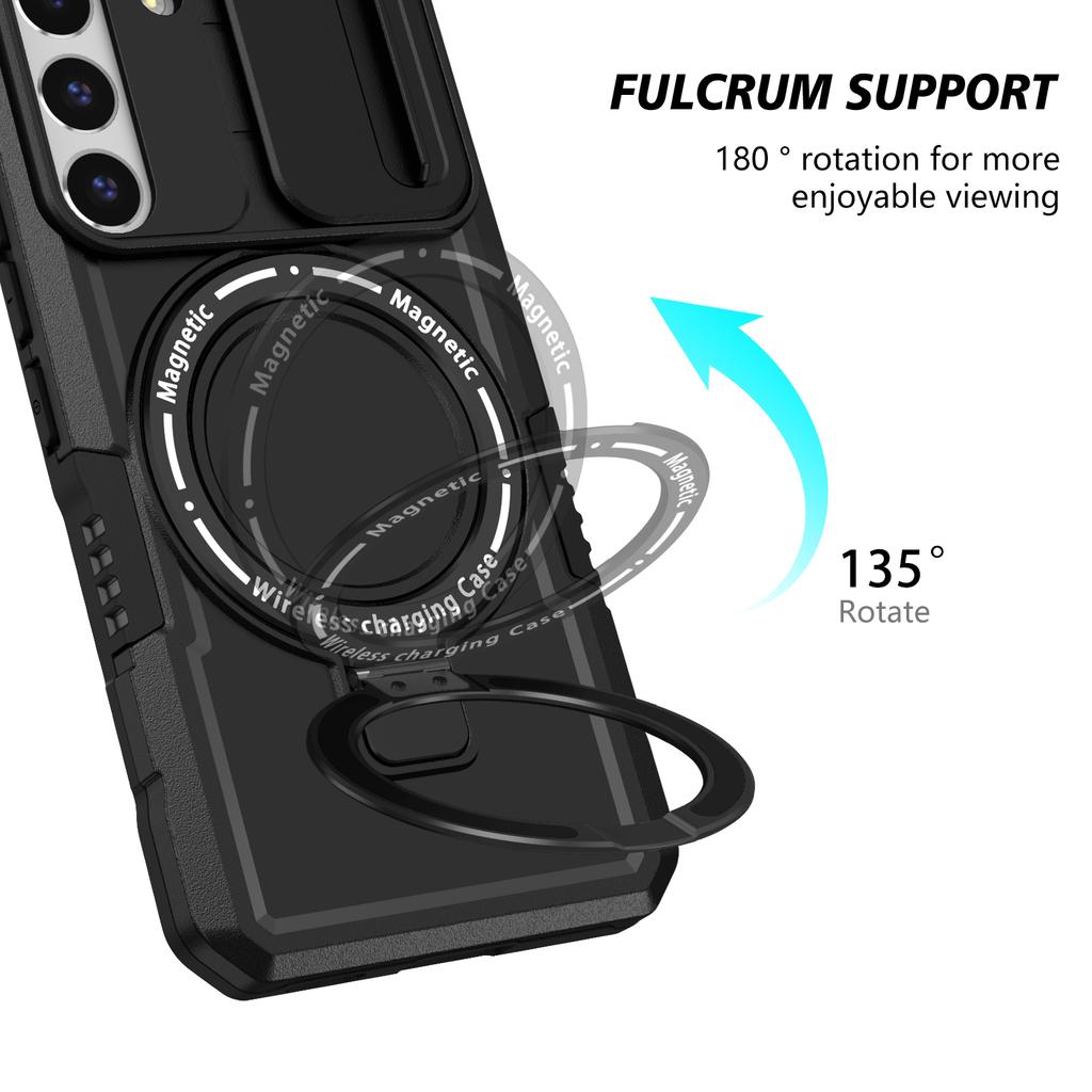 For Samsung Galaxy S22+ 5G Kickstand Case PC+TPU Magnetic Phone Shell with Lens Cover