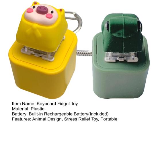 2Pcs Pig Keyboard Fidget Toy with Sound Light Stress Anxiety Relief Rechargeable Frog Keyboard Clicker Keychain Decompression Button Sensory Toy