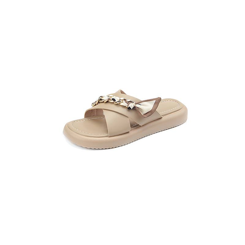 

Мюли Krazing Pot из микрофибры с открытым носком на низком каблуке, летние женские тапочки на плоской платформе со сказочным дизайном и лентой, с металлическими цепочками для отдыха на открытом воздухе 42 абрикосовый