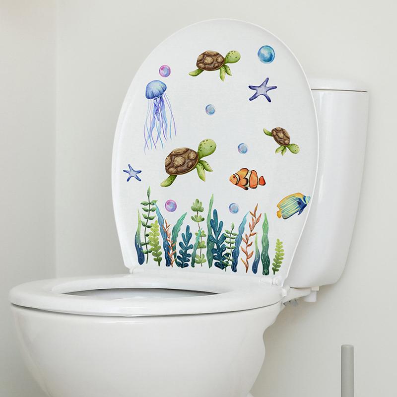 1Pc Seabed Animals Toilet Sticker Wc Self Adhesive Paintings Removable Bathroom Decal Decorative Room Decor Wall Stickers