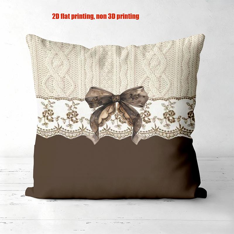 

Beige Pillows With Bow And Rose 2D Printed Decor Polyester pillowcase, sofa decorative cushion cov Headboard Pillow 45x45cm