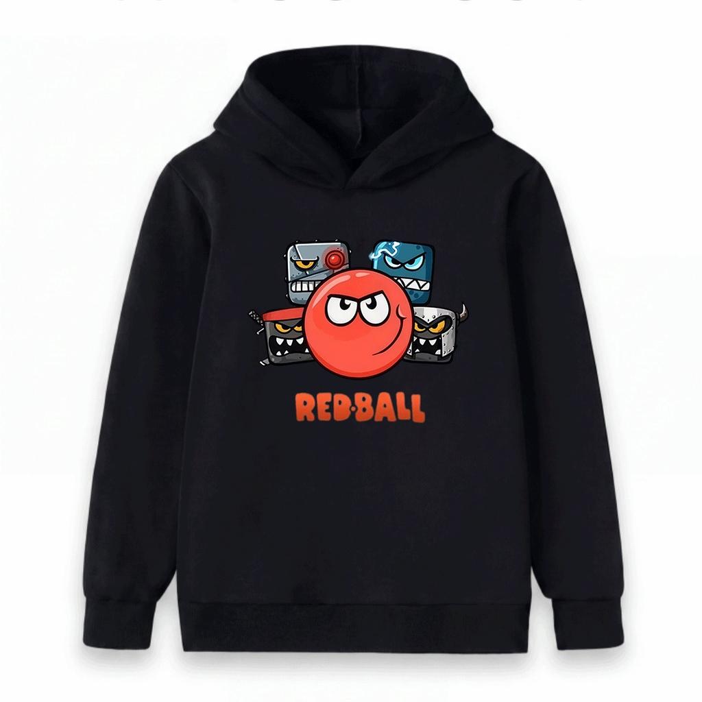 Kids Boys Girls Pullover Hoodie, Cool Red Ball Cartoon Print Casual Warm Long Sleeve Hooded Sweatshirt for Children Daily Wear