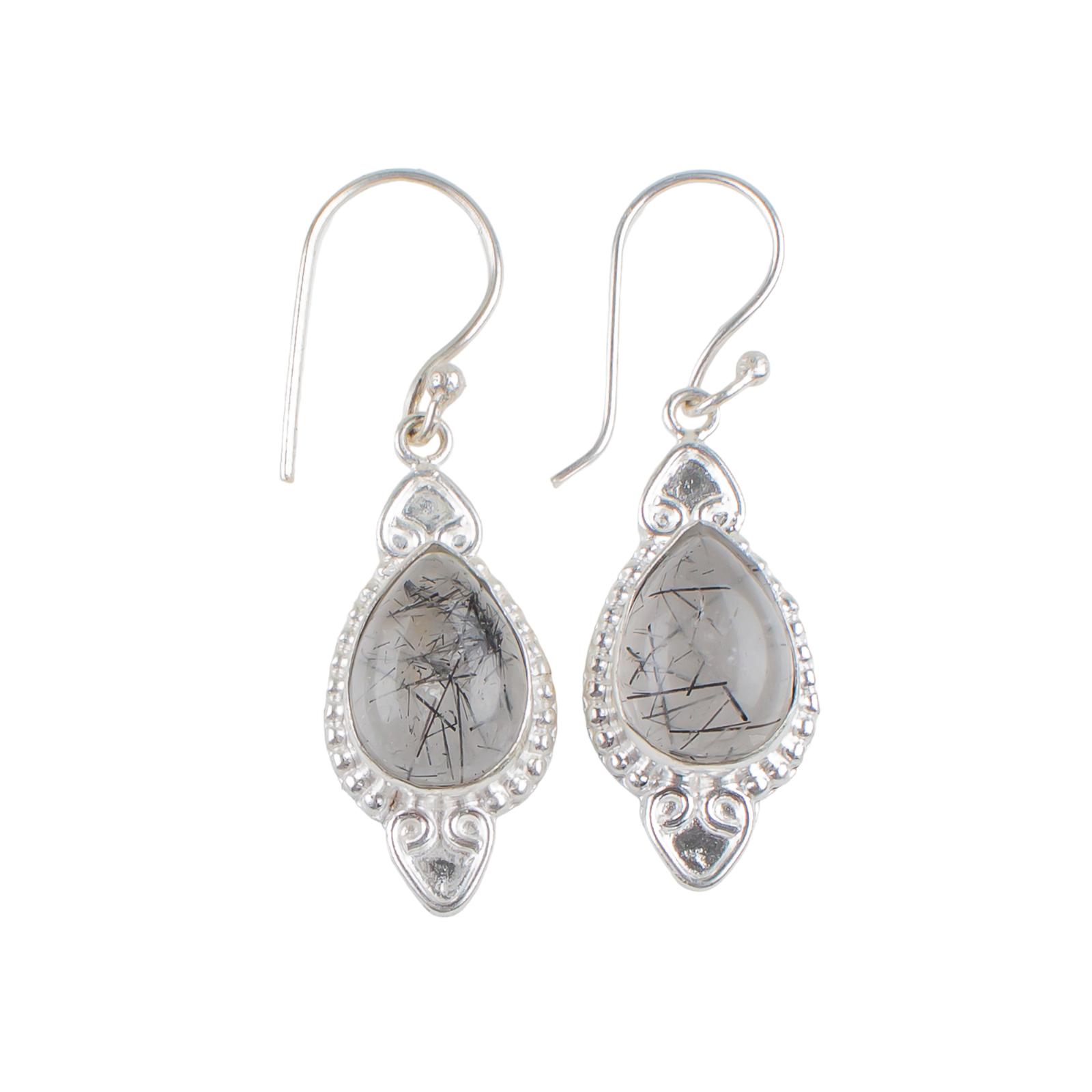 

Натуральный камень Рутил Черный Ювелирное изделие из серебра 925 пробы Ручной работы Серьги 1,80 EE-42-23