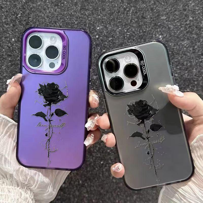 

Black Rose Sterling Silver Shell Phone Case for Apple 17/16/15pro/14promax/13/12 iPhone 15 ProMax