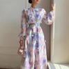 2025 Autumn Women's European & American Style Retro Semi-High Neck Print Elegant Dress