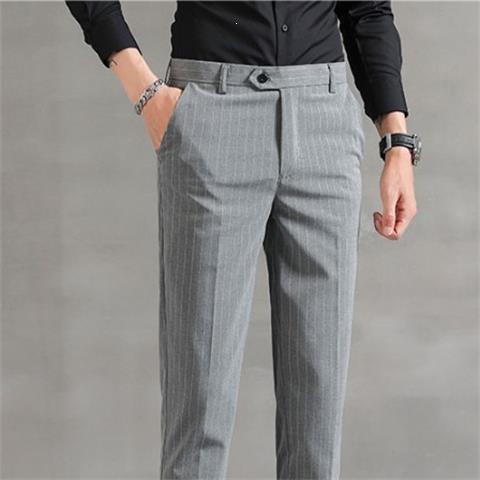 Summer thin men's striped casual pants trendy small feet trousers men's British trousers men's slim men's trousers