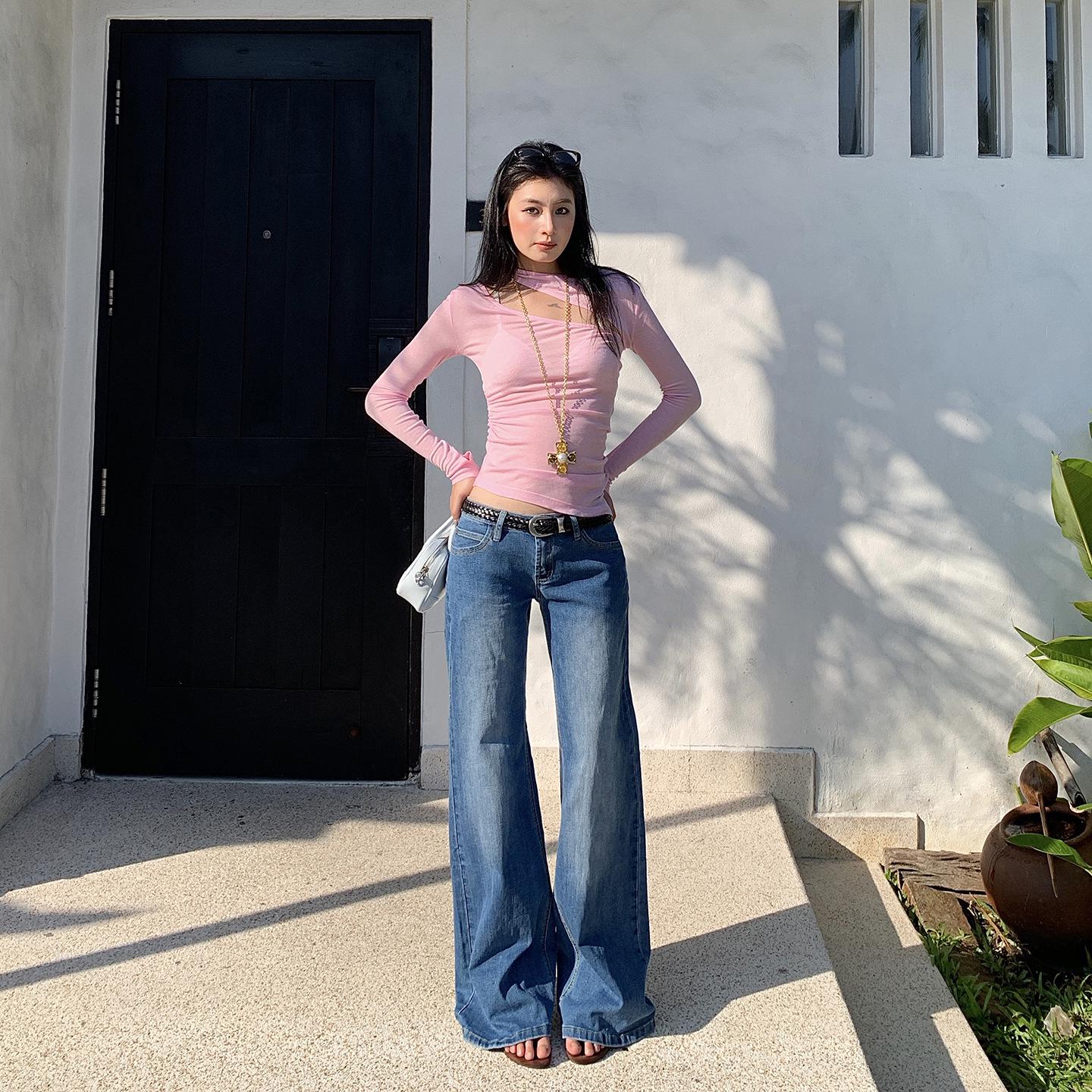 

Women s American Retro Low-Rise Blue Micro-Flare Jeans, 2026 Spring Collection - Loose, Slimming Fit, Comfortable Flare Pants. XL